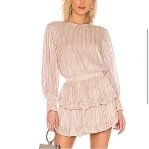 Misa Los Angeles Long Sleeve Mini Dress Champagne Color Size Large
